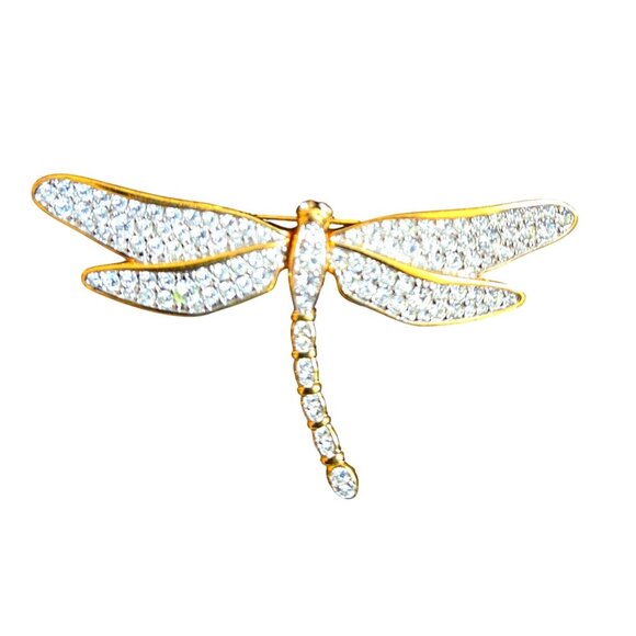 Swarovski Large Dragonfly Gold Tone & Crystal Statement Brooch Vintage 1990s 3"w - Picture 4 of 5